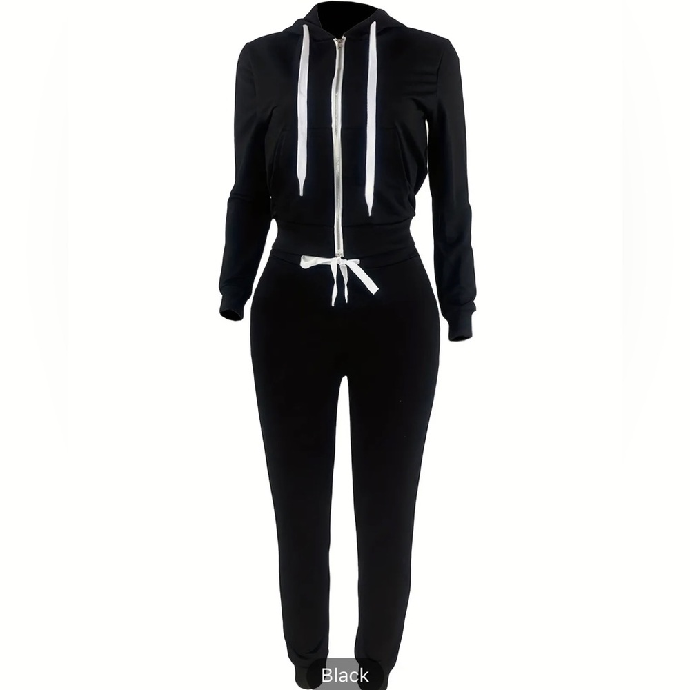Brand New Black Drawstring 2-piece Set, Zip Up Hoodie & Pants Set L (8/10) NWOT - Picture 4 of 5